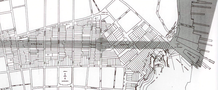 Detalhe do Projeto da Avenida Central (atual Rio Branco), que removeu inúmeros cortiços.
